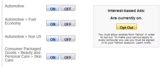 Yahoo! Ad Management Screen
